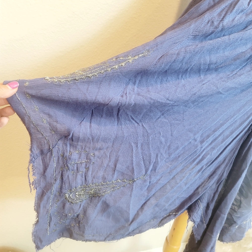 FREE PEOPLE MEADOW MEDALLION SLIP HANDKERCHIEF BLUE & SILVER EMBROIDERY BOHEMIAN - Picture 10 of 14